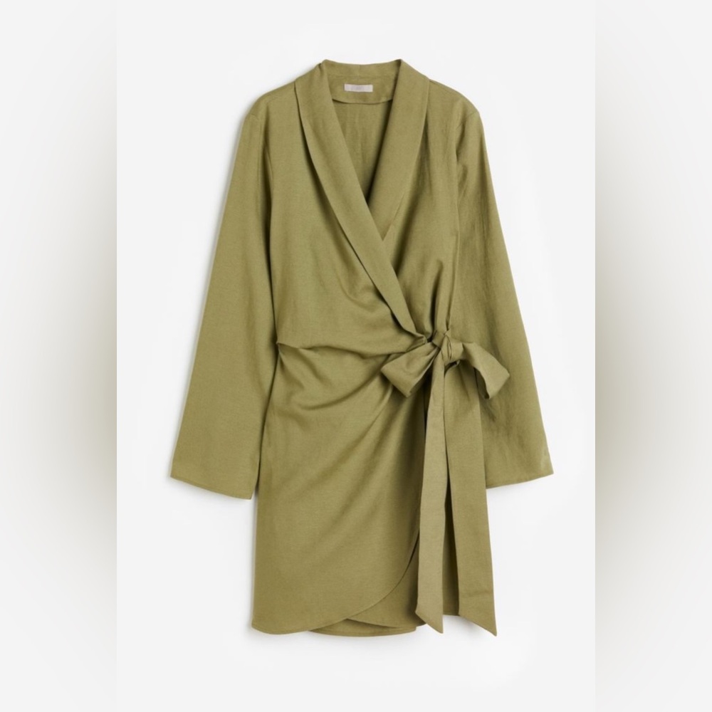 H&M beautiful wrap over dress. Size L. Color - Khaki green